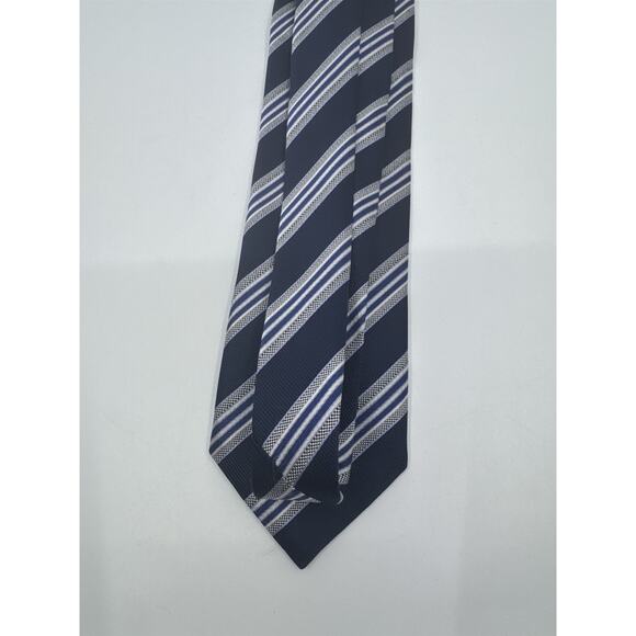 Pal Zileri Blue, Silver And White Striped Men's Neck Tie Made In Italy - Picture 9 of 14